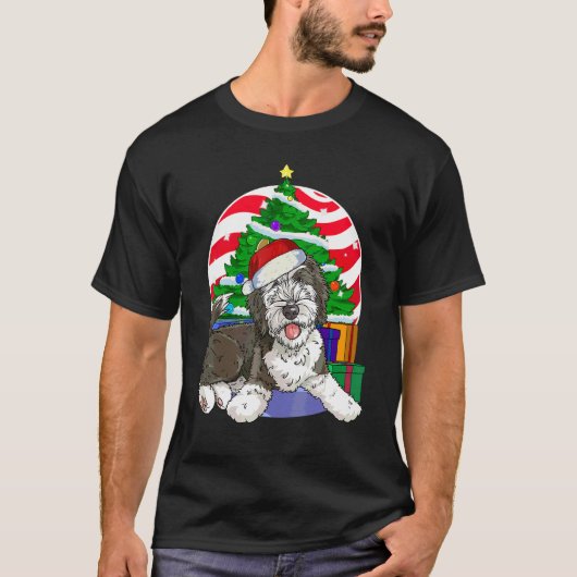 Sheepadoodle Dog Santa Christmas Tree Decor T-Shirt (Vorderseite)