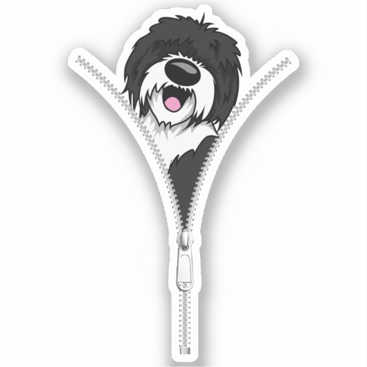 Sheepadoodle Dog Zipper Funny Puppy Downer Aufkleber (Vorderseite)