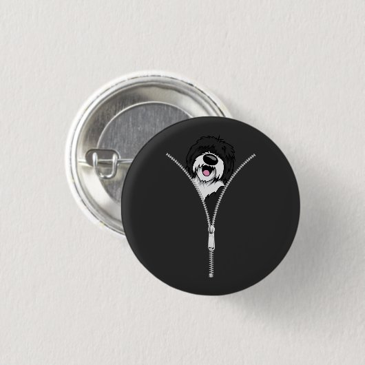 Sheepadoodle Dog Zipper Funny Puppy Downer Button (Vorne & Hinten)
