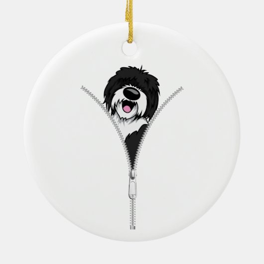 Sheepadoodle Dog Zipper Funny Puppy Downer Keramik Ornament (Hinten)