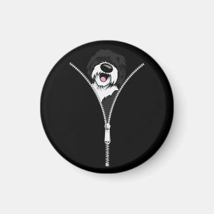 Sheepadoodle Dog Zipper Funny Puppy Downer Magnet