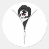Sheepadoodle Dog Zipper Funny Puppy Downer Runder Aufkleber (Vorderseite)