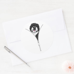 Sheepadoodle Dog Zipper Funny Puppy Downer Runder Aufkleber