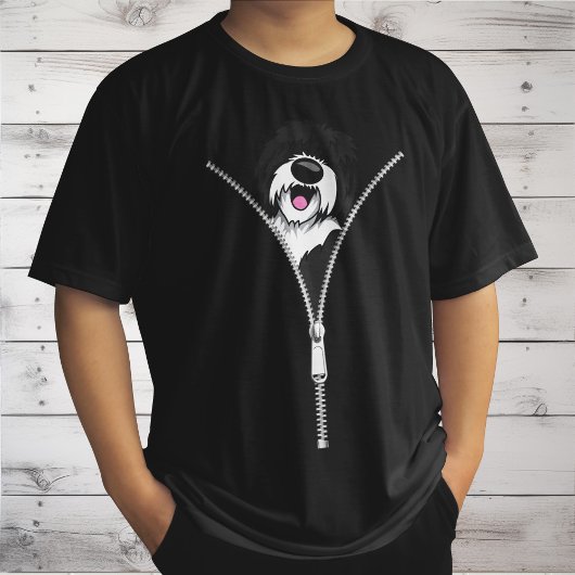 Sheepadoodle Dog Zipper Funny Puppy Downer T-Shirt