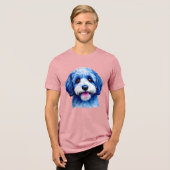 Sheepadoodle glückliches Gesicht in blau Tri-Blend Shirt (Vorderseite voll)