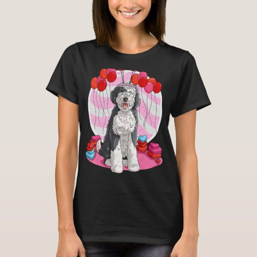 Sheepadoodle Heart Valentine Day Dog T-Shirt (Vorderseite)