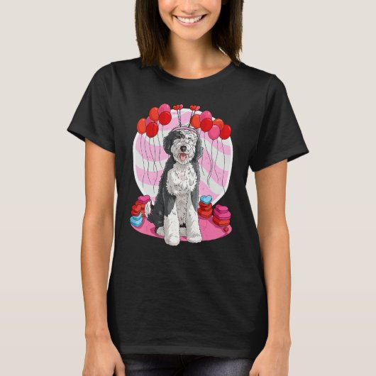 Sheepadoodle Heart Valentine Day Dog T-Shirt (Vorderseite)