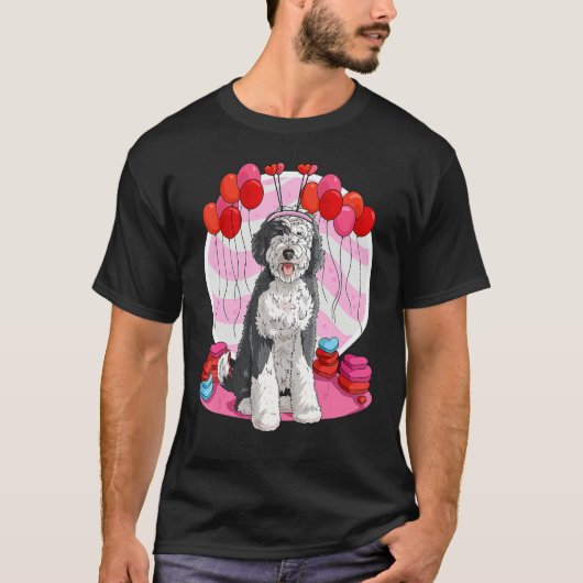 Sheepadoodle Heart Valentine Day Dog T-Shirt (Vorderseite)