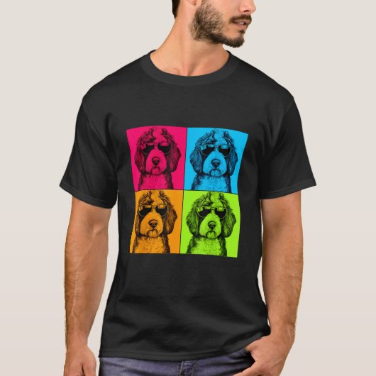 Sheepadoodle-Hund Pop-Art-Design-Illustration Farb T-Shirt (Vorderseite)