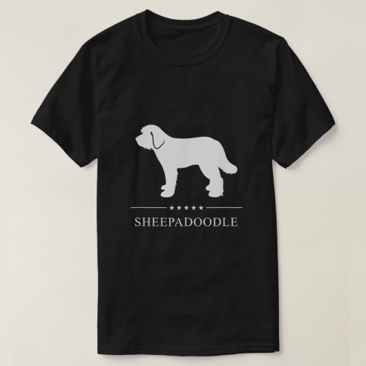 Sheepadoodle Hund Weiße Silhouette T-Shirt (Design vorne)