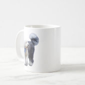 Sheepadoodle mit blauem karierten Schal Kaffeetasse (Vorderseite Links)
