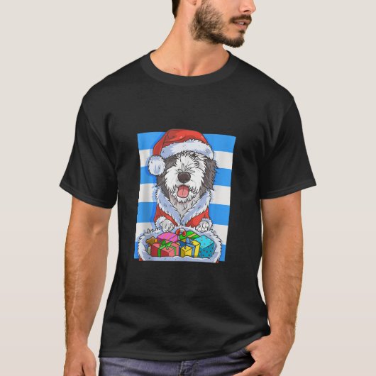 Sheepadoodle Niedlich Hund Weihnachtsmann Weihnach T-Shirt (Vorderseite)