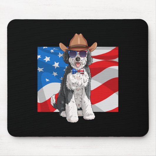 Sheepadoodle Patriotic Merica 4. Juli Amerikaner Mousepad (Vorne)