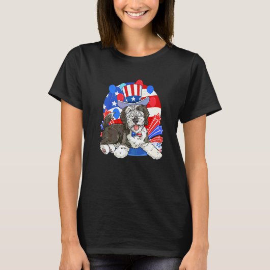 Sheepadoodle Patriotischer Onkel Sam 4. Juli Ameri T-Shirt (Vorderseite)