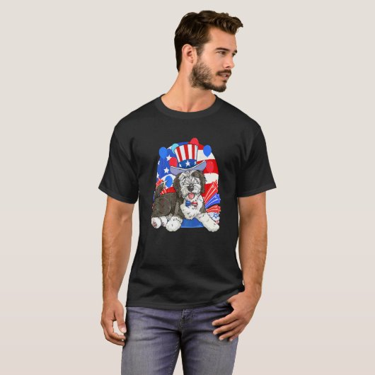 Sheepadoodle Patriotischer Onkel Sam 4. Juli Ameri T-Shirt (Vorne ganz)