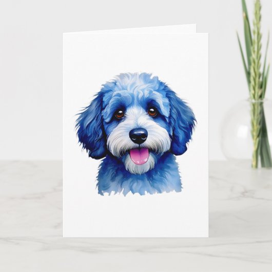 Sheepadoodle Welpe lächeln in blau! Dankeskarte (Vorderseite)