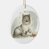 Sheepdog Welpe mit rosa Blume Keramik Ornament (Rechts)