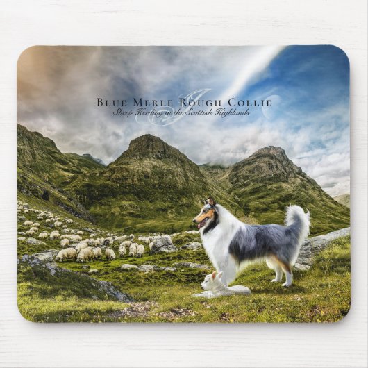 Sheepherding Blue Merle Rough Collie, Personalisie Mousepad (Vorne)