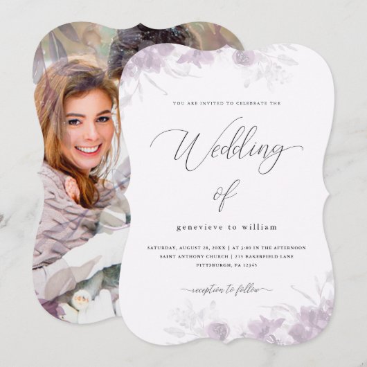 Sheer Botanical Floral Overlay Foto Wedding Einladung (Vorne/Hinten)
