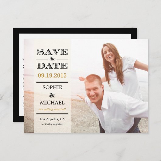 Sheer Overlay Save the Date Postkarte - Creme (Vorne/Hinten)