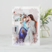 Sheer Poinsettia Lace Blush Foto Weihnachtskarte Einladung (Stehend Vorderseite)