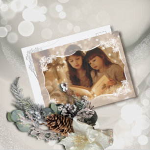 Sheer Poinsettia Lace Florals Holiday Postcard Feiertagspostkarte