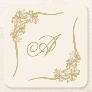 Sheer Poinsettia Lace Monogramat Rechteckiger Pappuntersetzer