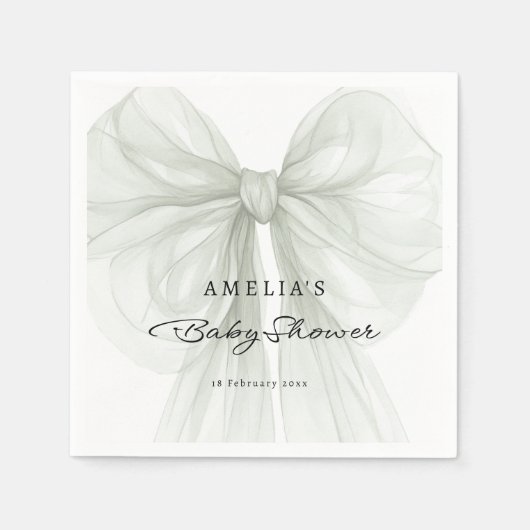 Sheer Sage Bow Script Neutral Baby Serviette (Vorderseite)