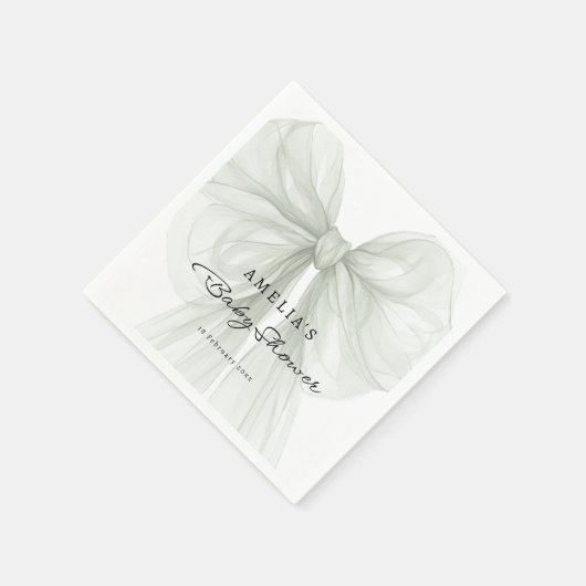 Sheer Sage Bow Script Neutral Baby Serviette (Ecke)