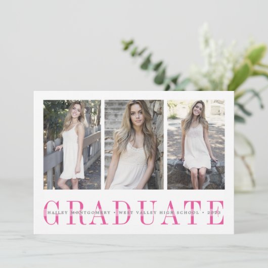 Sheer Stripe | Multi-Foto Graduation Party Einladung (Stehend Vorderseite)