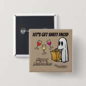 Sheet Faced Ghost Happy Hallowine Button (Vorne & Hinten)