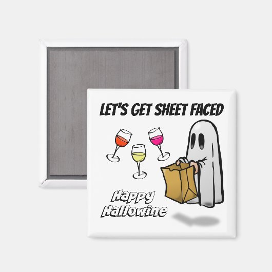 Sheet Faced Ghost Happy Hallowine Magnet (Vorderseite/Rückseite)