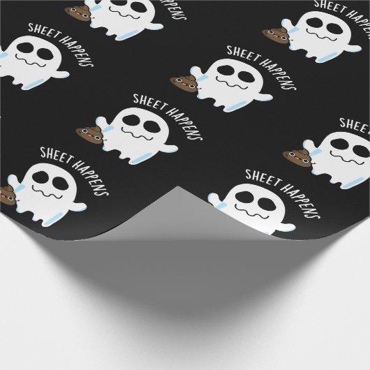 Sheet Happens Funny Ghost Pun Dark BG Geschenkpapier (Ecke)