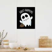 Sheet Happens Funny Ghost Pun Dark BG Poster (Küche)