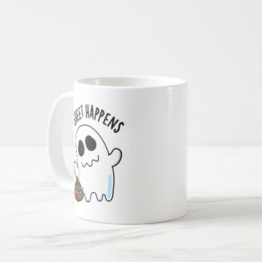 Sheet Happens Funny Ghost Pun Kaffeetasse (Vorderseite Links)