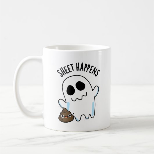 Sheet Happens Funny Ghost Pun Kaffeetasse (Links)