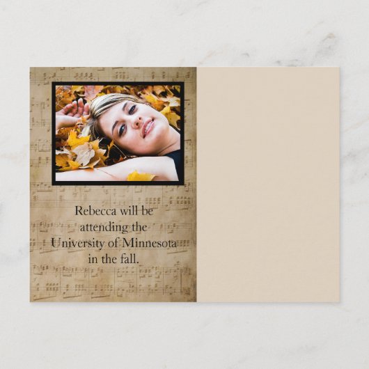 Sheet Music Abschluss Ankündigung - Postkarte (Rückseite)
