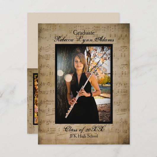 Sheet Music Abschluss Ankündigung - Postkarte (Vorne/Hinten)