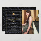Sheet Music Black & Gold Foto Drive-by-Abschluss Einladung (Vorne/Hinten)