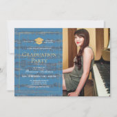 Sheet Music Blue Gold Foto Drive-by-Abschluss Einladung (Vorderseite)