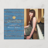 Sheet Music Blue Photo Graduation Announcement Ankündigungspostkarte (Vorderseite)
