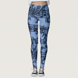 Sheet Music Blüht Denim-Look Blue auf Blue Leggings