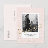 Sheet Music Brush Script Pink Foto Abschluss Ankündigungspostkarte (Vorne/Hinten)