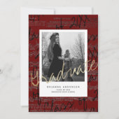 Sheet Music Burgundy Foto VIrtual Abschluss Einladung (Vorderseite)