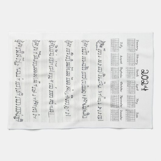 Sheet Music Fabric Schriftart 2024 Kalender Geschirrtuch (Horizontal)