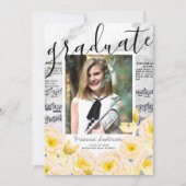 Sheet Music Floral Marble Foto Abschluss Einladung (Vorderseite)