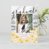 Sheet Music Floral Marble Foto Abschluss Einladung (Stehend Vorderseite)