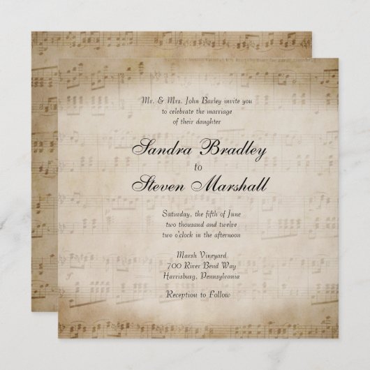 Sheet Music Gitarre Singer Wedding Einladung (Vorne/Hinten)