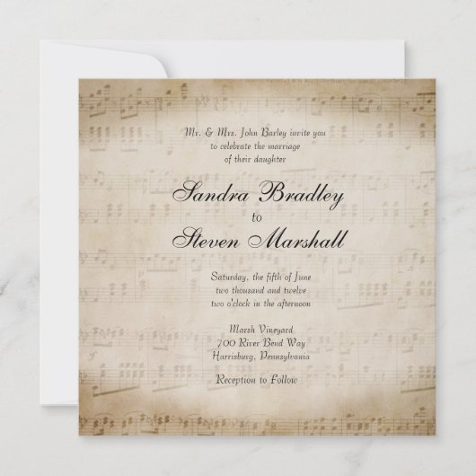 Sheet Music Gitarre Singer Wedding Einladung (Vorderseite)