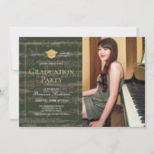 Sheet Music Green Gold Foto Graduation Party Einladung (Vorderseite)